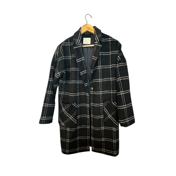 Rylee + Cru Women’s plaid Coat black white XS - Picture 2 of 7
